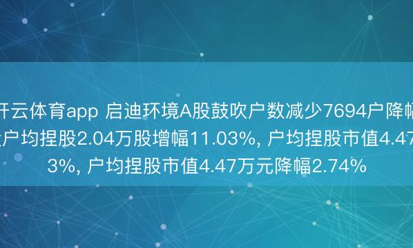 开云体育app 启迪环境A股鼓吹户数减少7694户降幅9.93%， 通顺A股户均捏股2.04万股增幅11.03%， 户均捏股市值4.47万元降幅2.74%