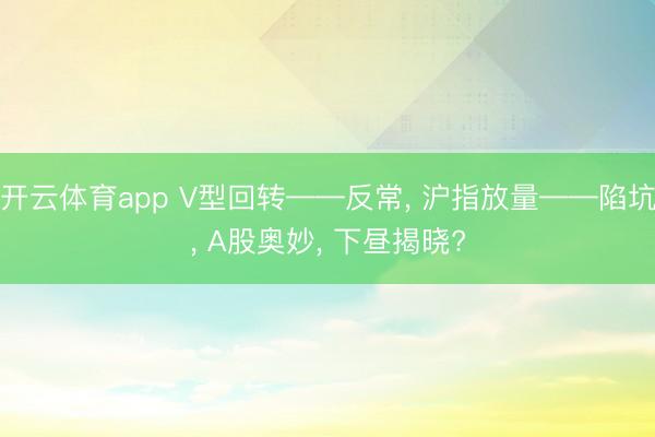 开云体育app V型回转——反常， 沪指放量——陷坑， A股奥妙， 下昼揭晓?
